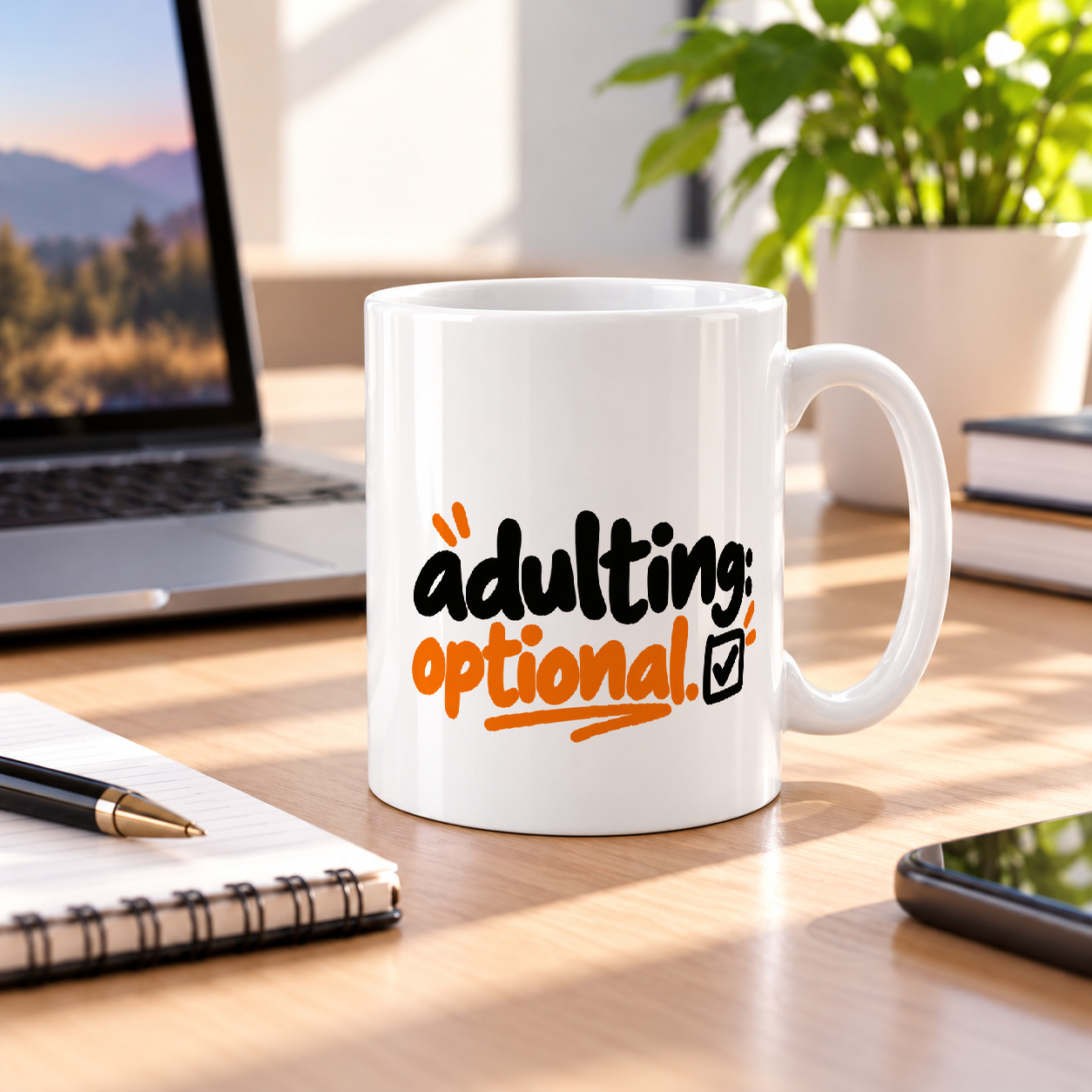 Tasse „adulting optional.“ Tasse „adulting optional.“