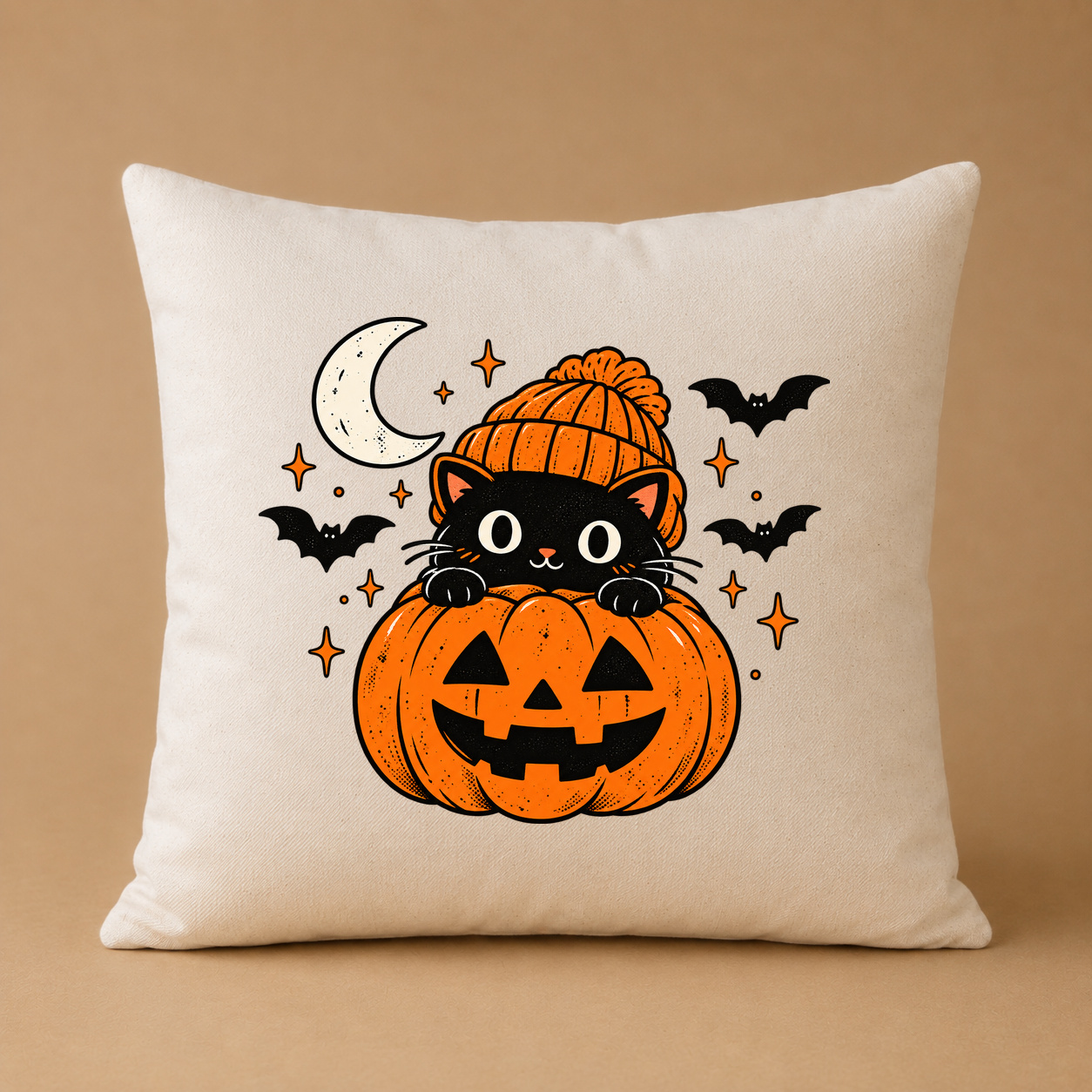 Kissenhülle „Halloween Katze im Kürbis.“