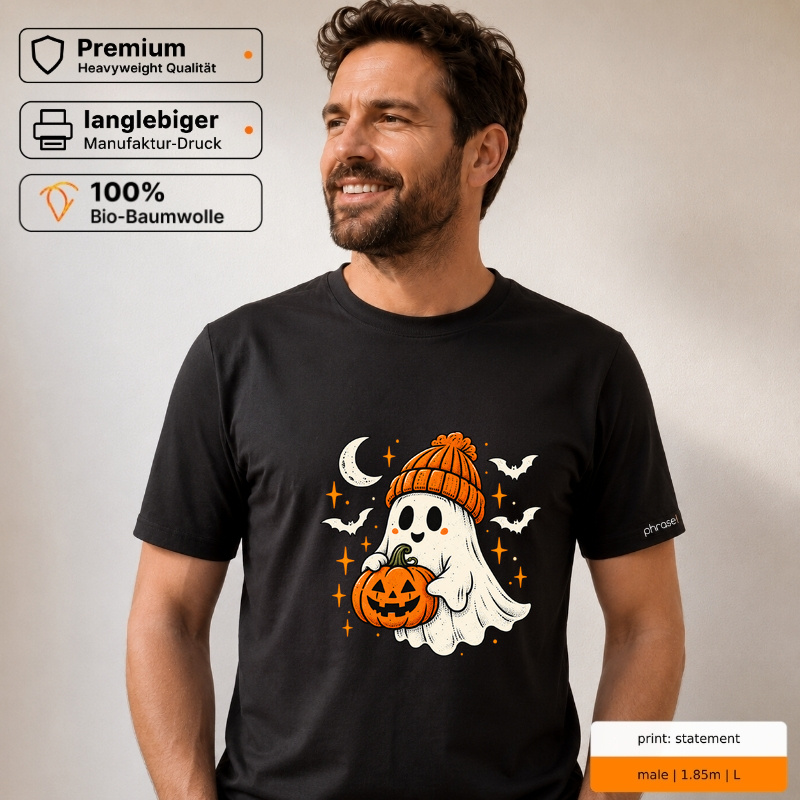 Premium T-Shirt „Halloween Geist mit Kürbis.“ Premium T-Shirt „Halloween Geist mit Kürbis.“