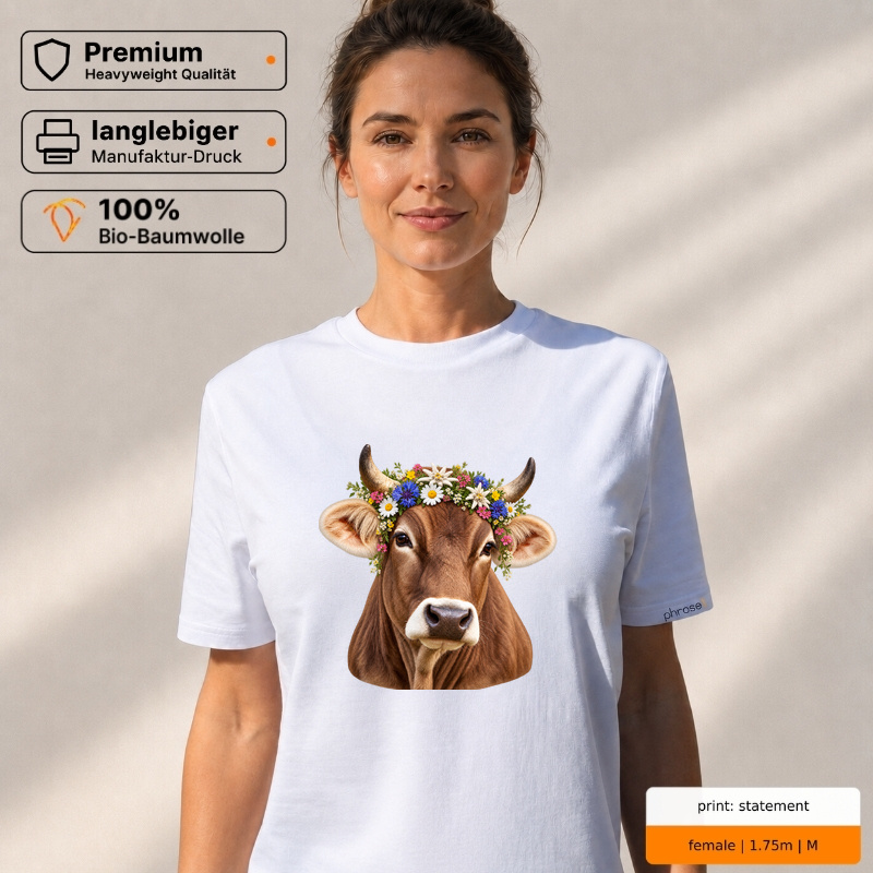 Premium T-Shirt "Allgäuer Braunvieh mit Blumenkranz"