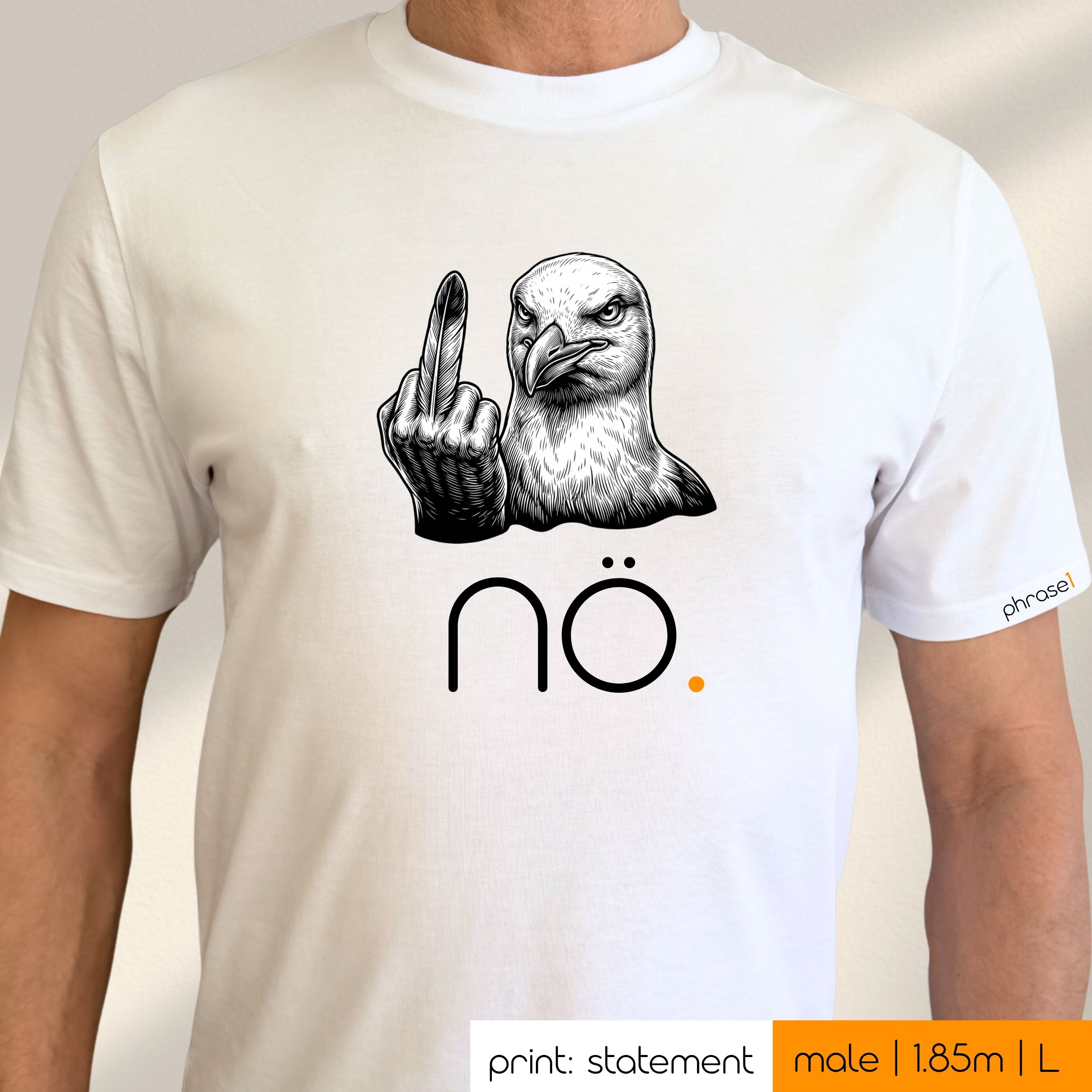Premium T-Shirt mit Spruch "nö." und visual grimmige Möwe Premium T-Shirt mit Spruch "nö." und visual grimmige Möwe