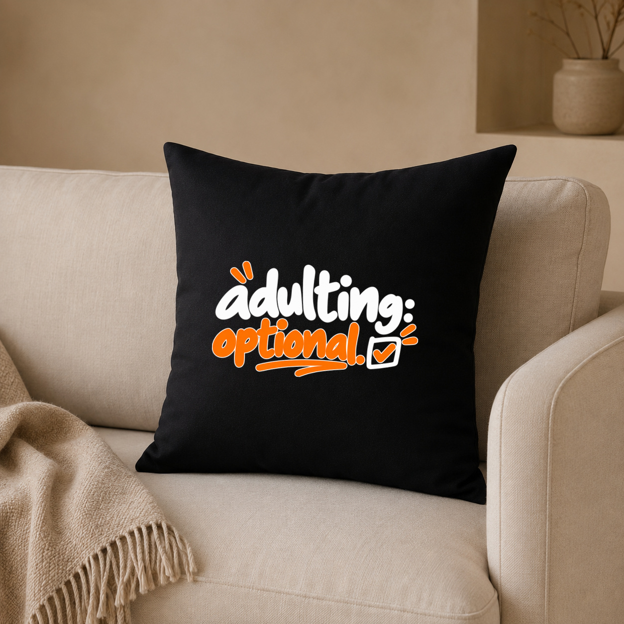 Kissenhülle „adulting optional.“ Kissenhülle „adulting optional.“