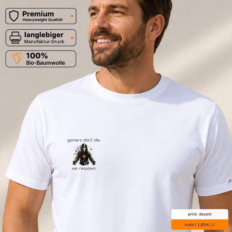 Premium T-Shirt mit Spruch "gamers don’t die. we respawn."