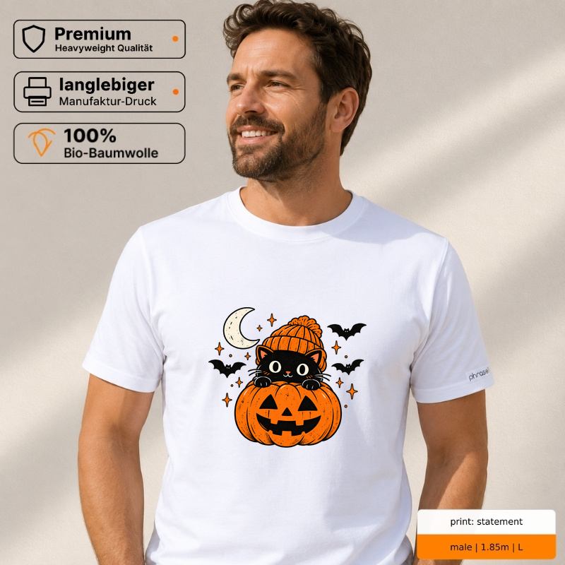 Premium T-Shirt „Halloween Katze im Kürbis.“ Premium T-Shirt „Halloween Katze im Kürbis.“