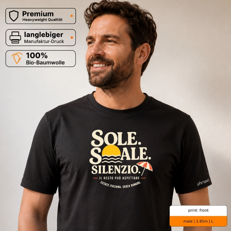 Premium T-Shirt mit „SOLE. SALE. SILENZIO“ Italo-Sommer-Motiv
