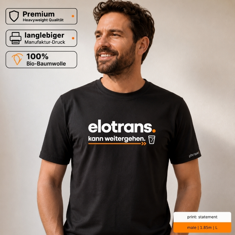 Premium T-Shirt mit „elotrans. kann weitergehen.“ Statement Premium T-Shirt mit „elotrans. kann weitergehen.“ Statement
