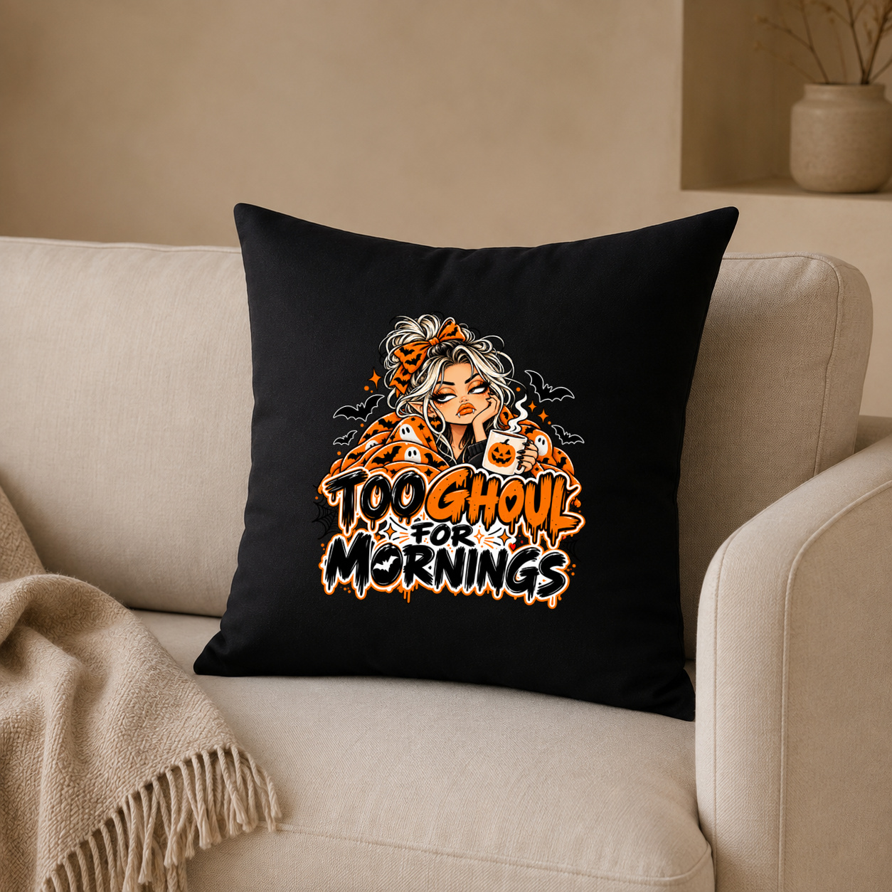 Kissenhülle „too ghoul for mornings.“