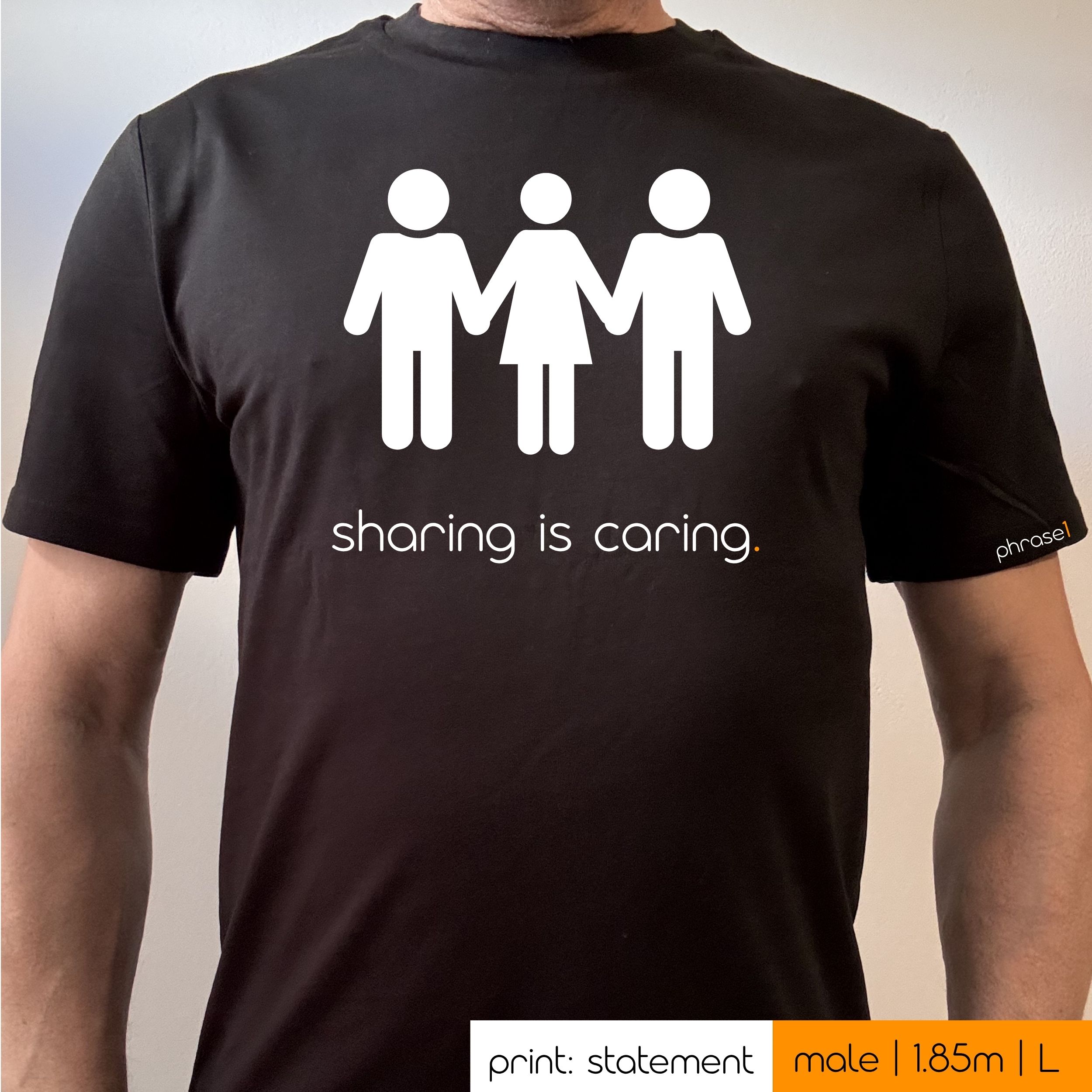 Premium T-Shirt mit Spruch "sharing is caring (mmf)" und Visual Premium T-Shirt mit Spruch "sharing is caring (mmf)" und Visual