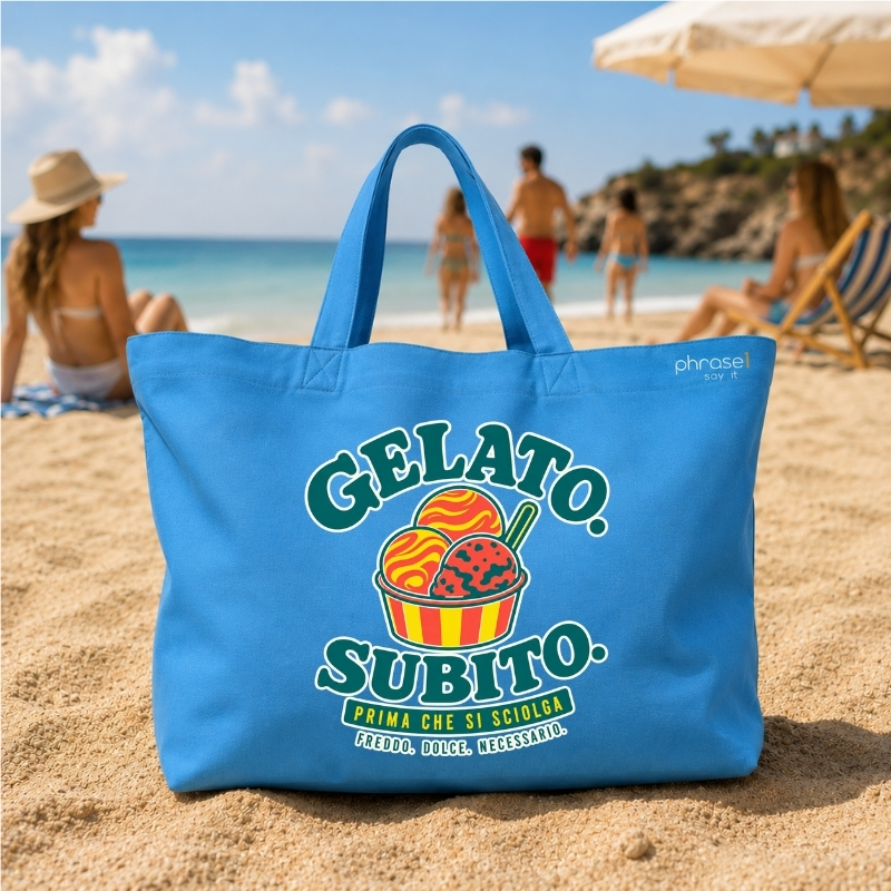 Beach Bag / Big Shopper mit „GELATO. SUBITO.“ Italo-Motiv