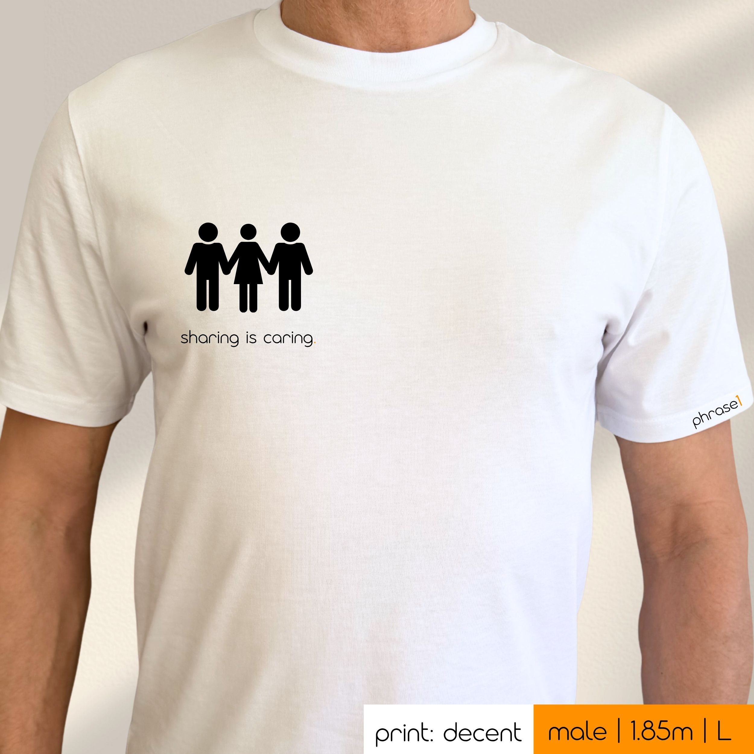 Premium T-Shirt mit Spruch "sharing is caring (mmf)" und Visual Premium T-Shirt mit Spruch "sharing is caring (mmf)" und Visual