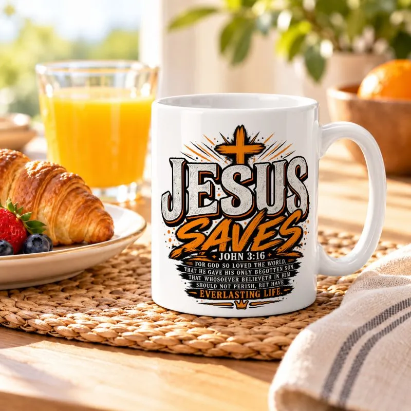 Tasse mit dem Phrase1-Design Jesus Saves